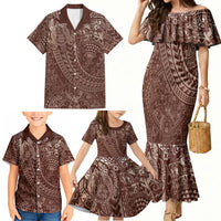 Hawaiian Turtles and Leis Family Matching Mermaid Dress and Hawaiian Shirt Tribal Kakau Pattern Mocha Mousse Color LT03 - Polynesian Pride