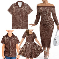 Hawaiian Turtles and Leis Family Matching Off The Shoulder Long Sleeve Dress and Hawaiian Shirt Tribal Kakau Pattern Mocha Mousse Color LT03 - Polynesian Pride