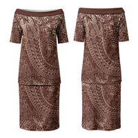 Hawaiian Turtles and Leis Family Matching Puletasi and Hawaiian Shirt Tribal Kakau Pattern Mocha Mousse Color LT03 Mom's Dress Mocha Mousse - Polynesian Pride