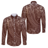 Hawaiian Turtles and Leis Family Matching Puletasi and Hawaiian Shirt Tribal Kakau Pattern Mocha Mousse Color LT03 Dad's Shirt - Long Sleeve Mocha Mousse - Polynesian Pride
