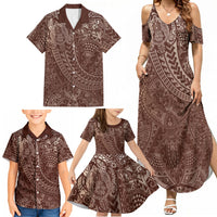 Hawaiian Turtles and Leis Family Matching Summer Maxi Dress and Hawaiian Shirt Tribal Kakau Pattern Mocha Mousse Color LT03 - Polynesian Pride