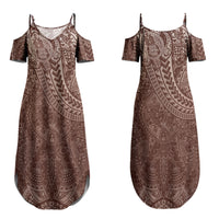 Hawaiian Turtles and Leis Family Matching Summer Maxi Dress and Hawaiian Shirt Tribal Kakau Pattern Mocha Mousse Color LT03 Mom's Dress Mocha Mousse - Polynesian Pride
