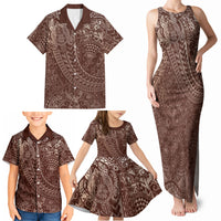 Hawaiian Turtles and Leis Family Matching Tank Maxi Dress and Hawaiian Shirt Tribal Kakau Pattern Mocha Mousse Color LT03 - Polynesian Pride