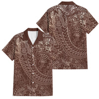 Hawaiian Turtles and Leis Family Matching Tank Maxi Dress and Hawaiian Shirt Tribal Kakau Pattern Mocha Mousse Color LT03 Dad's Shirt - Short Sleeve Mocha Mousse - Polynesian Pride