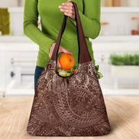 Hawaiian Turtles and Leis Grocery Bag Tribal Kakau Pattern Mocha Mousse Color