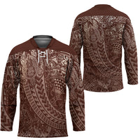 Hawaiian Turtles and Leis Hockey Jersey Tribal Kakau Pattern Mocha Mousse Color