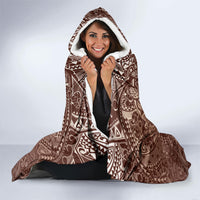 Hawaiian Turtles and Leis Hooded Blanket Tribal Kakau Pattern Mocha Mousse Color