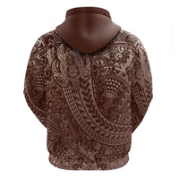 Hawaiian Turtles and Leis Hoodie Tribal Kakau Pattern Mocha Mousse Color