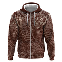 Hawaiian Turtles and Leis Hoodie Tribal Kakau Pattern Mocha Mousse Color
