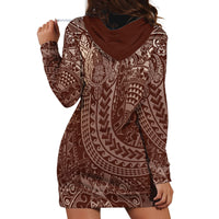 Hawaiian Turtles and Leis Hoodie Dress Tribal Kakau Pattern Mocha Mousse Color