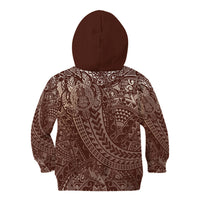 Hawaiian Turtles and Leis Kid Hoodie Tribal Kakau Pattern Mocha Mousse Color