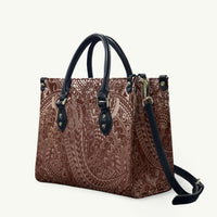 Hawaiian Turtles and Leis Leather Bag Tribal Kakau Pattern Mocha Mousse Color