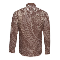 Hawaiian Turtles and Leis Long Sleeve Button Shirt Tribal Kakau Pattern Mocha Mousse Color LT03 - Polynesian Pride