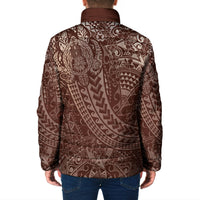 Hawaiian Turtles and Leis Padded Jacket Tribal Kakau Pattern Mocha Mousse Color