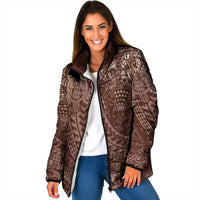 Hawaiian Turtles and Leis Padded Jacket Tribal Kakau Pattern Mocha Mousse Color