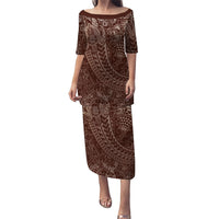 Hawaiian Turtles and Leis Puletasi Tribal Kakau Pattern Mocha Mousse Color