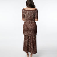 Hawaiian Turtles and Leis Puletasi Tribal Kakau Pattern Mocha Mousse Color LT03 - Polynesian Pride