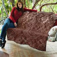 Hawaiian Turtles and Leis Quilt Tribal Kakau Pattern Mocha Mousse Color