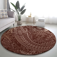 Hawaiian Turtles and Leis Round Carpet Tribal Kakau Pattern Mocha Mousse Color