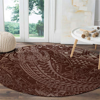 Hawaiian Turtles and Leis Round Carpet Tribal Kakau Pattern Mocha Mousse Color