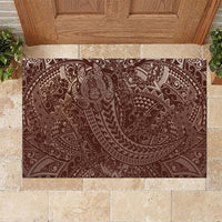 Hawaiian Turtles and Leis Rubber Doormat Tribal Kakau Pattern Mocha Mousse Color
