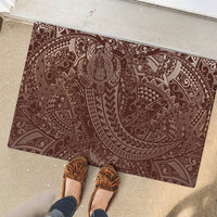 Hawaiian Turtles and Leis Rubber Doormat Tribal Kakau Pattern Mocha Mousse Color