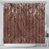 Hawaiian Turtles and Leis Shower Curtain Tribal Kakau Pattern Mocha Mousse Color