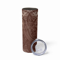 Hawaiian Turtles and Leis Skinny Tumbler Tribal Kakau Pattern Mocha Mousse Color