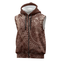 Hawaiian Turtles and Leis Sleeveless Zip Hoodie Tribal Kakau Pattern Mocha Mousse Color