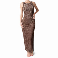 Hawaiian Turtles and Leis Tank Maxi Dress Tribal Kakau Pattern Mocha Mousse Color LT03 Women Mocha Mousse - Polynesian Pride