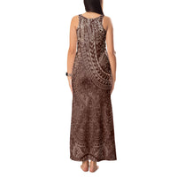 Hawaiian Turtles and Leis Tank Maxi Dress Tribal Kakau Pattern Mocha Mousse Color