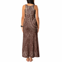 Hawaiian Turtles and Leis Tank Maxi Dress Tribal Kakau Pattern Mocha Mousse Color LT03 - Polynesian Pride