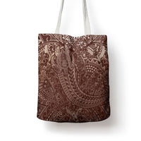 Hawaiian Turtles and Leis Tote Bag Tribal Kakau Pattern Mocha Mousse Color
