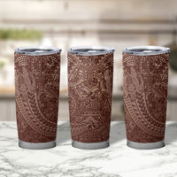 Hawaiian Turtles and Leis Tumbler Cup Tribal Kakau Pattern Mocha Mousse Color