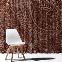 Hawaiian Turtles and Leis Window Curtain Tribal Kakau Pattern Mocha Mousse Color