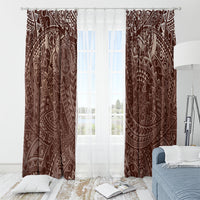 Hawaiian Turtles and Leis Window Curtain Tribal Kakau Pattern Mocha Mousse Color