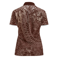 Hawaiian Turtles and Leis Women Polo Shirt Tribal Kakau Pattern Mocha Mousse Color