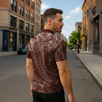 Hawaiian Turtles and Leis Zipper Polo Shirt Tribal Kakau Pattern Mocha Mousse Color LT03 - Polynesian Pride