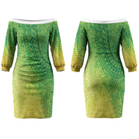 Hawaiian Turtles and Leis Couples Matching Off The Shoulder Long Sleeve Dress and Hawaiian Shirt Tribal Kakau Pattern Fresh Summer Vibe LT03 - Polynesian Pride