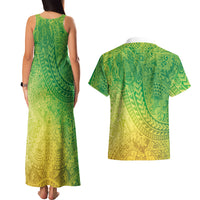 Hawaiian Turtles and Leis Couples Matching Tank Maxi Dress and Hawaiian Shirt Tribal Kakau Pattern Fresh Summer Vibe