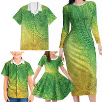 Hawaiian Turtles and Leis Family Matching Long Sleeve Bodycon Dress and Hawaiian Shirt Tribal Kakau Pattern Fresh Summer Vibe LT03 - Polynesian Pride
