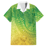 Hawaiian Turtles and Leis Family Matching Mermaid Dress and Hawaiian Shirt Tribal Kakau Pattern Fresh Summer Vibe LT03 Dad's Shirt - Short Sleeve Green - Polynesian Pride