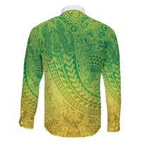 Hawaiian Turtles and Leis Family Matching Mermaid Dress and Hawaiian Shirt Tribal Kakau Pattern Fresh Summer Vibe LT03 Son's Shirt Green - Polynesian Pride