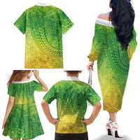 Hawaiian Turtles and Leis Family Matching Off The Shoulder Long Sleeve Dress and Hawaiian Shirt Tribal Kakau Pattern Fresh Summer Vibe