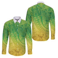 Hawaiian Turtles and Leis Family Matching Off The Shoulder Long Sleeve Dress and Hawaiian Shirt Tribal Kakau Pattern Fresh Summer Vibe LT03 Dad's Shirt - Long Sleeve Green - Polynesian Pride