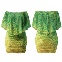 Hawaiian Turtles and Leis Family Matching Off Shoulder Short Dress and Hawaiian Shirt Tribal Kakau Pattern Fresh Summer Vibe LT03 Mom's Dress Green - Polynesian Pride