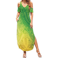 Hawaiian Turtles and Leis Family Matching Summer Maxi Dress and Hawaiian Shirt Tribal Kakau Pattern Fresh Summer Vibe