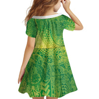 Hawaiian Turtles and Leis Kid Short Sleeve Dress Tribal Kakau Pattern Fresh Summer Vibe