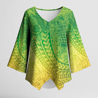 Hawaiian Turtles and Leis Kimono Sleeve Blouse Tribal Kakau Pattern Fresh Summer Vibe