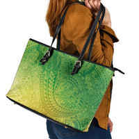 Hawaiian Turtles and Leis Leather Tote Bag Tribal Kakau Pattern Fresh Summer Vibe